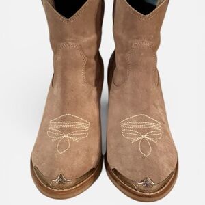 Brown Suede Embroidered Boots
